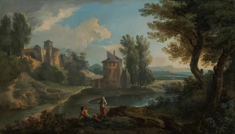 Travellers resting beside and lake — Andrea Locatelli