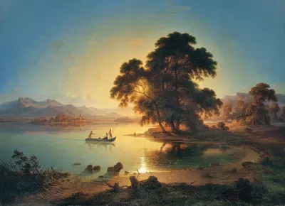 Закат на озере Химзее by Феликс фон Шиллер, 1845 — digital art print download