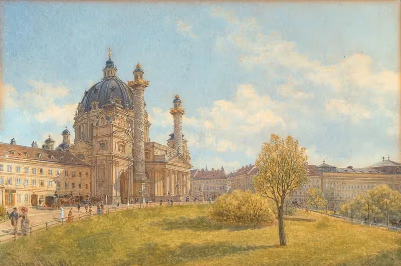A view of Saint Charles’s church with strollers — Franz Alt