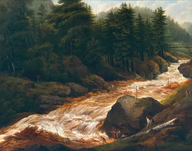 Лесорубы у горного потока by Франц Шейерер, 1837 — digital art print download