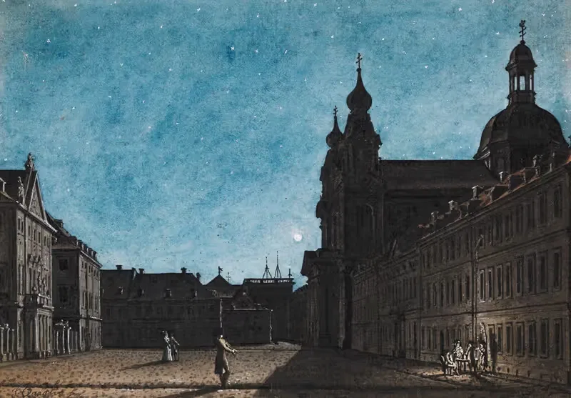 Der Mannheimer Theaterplatz bei Mondschein — Giuseppe Quaglio