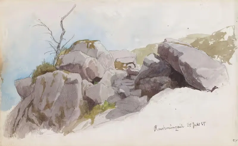 Klipper i skråning, Raumünzach — Hans Gude