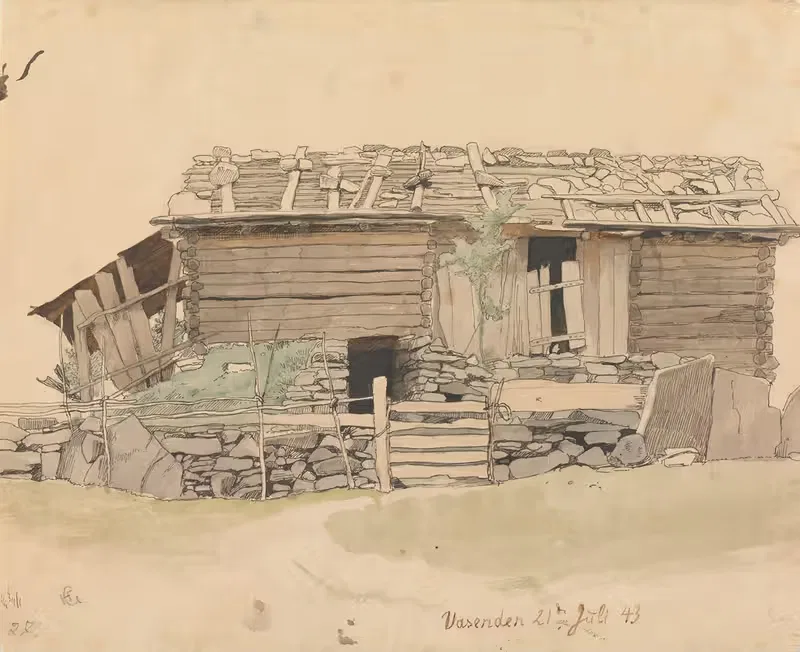Лавка и снежная ограда, Вассенден by Ханс Гуде, 1843 — digital art print download