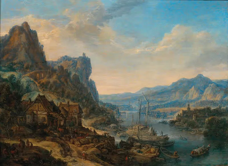 A Rhenish river landscape with trading vessels — Herman Saftleven