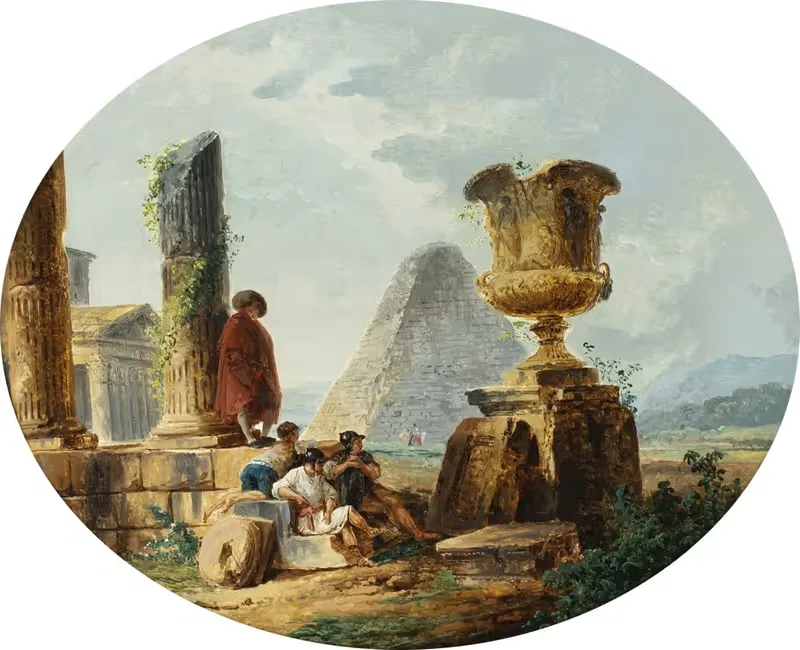 Landscape with soldiers and a pyramid — Hubert Robert