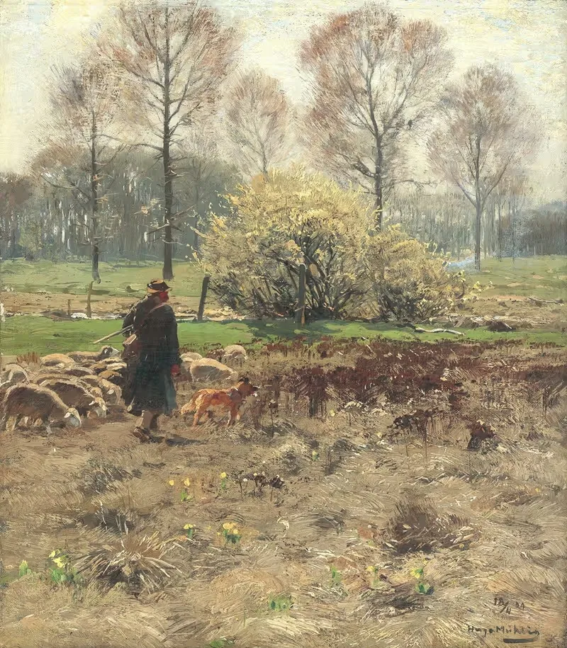 Пастух со своим стадом в предвесенний период by Хуго Мюлиг, 1909 — digital art print download