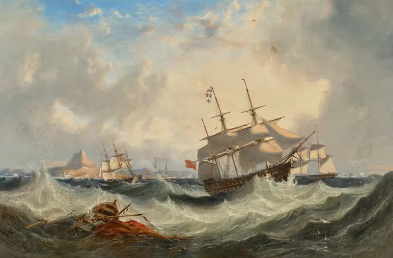 A '74' calling for a pilot off Gibraltar with shipping beyond — John Wilson Carmichael
