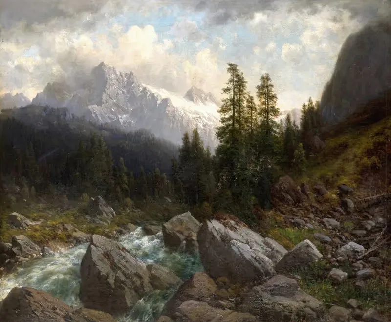 Грозовая атмосфера в Бернских Альпах by Йозеф Шойерер, 1875 — digital art print download