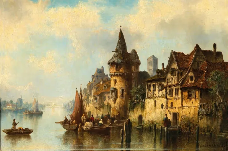 Holländische Flußufer bei Delft — Ludwig Hermann