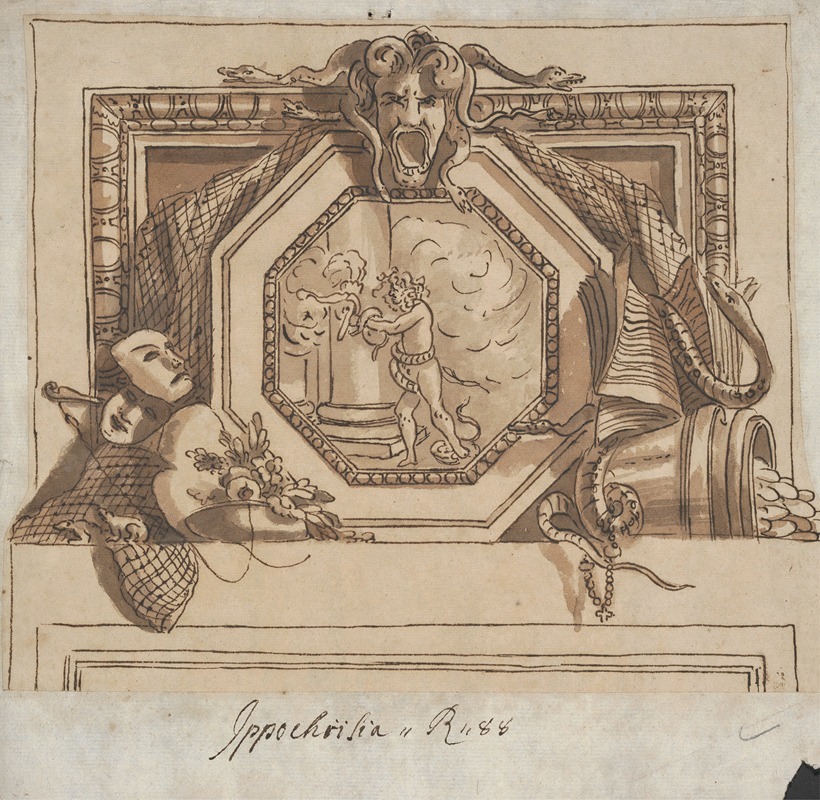 Design of Apollo and the Python for a Painted over-door Decoration — Sir James Thornhill