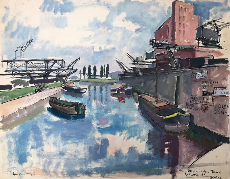 Rheinhafen Basel by Otto Geigenberger, 1929 — digital art print download