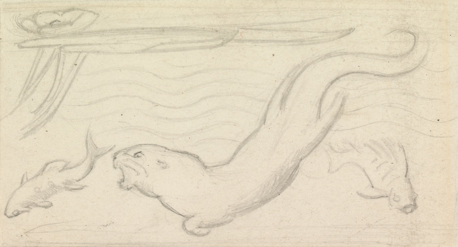 Stained Glass Study, An Otter and Two Fish by Сэр Джон Эверетт Милле — digital art print download