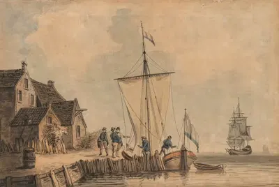 Figures embarking from a quay by Samuel Atkins — digital art print download