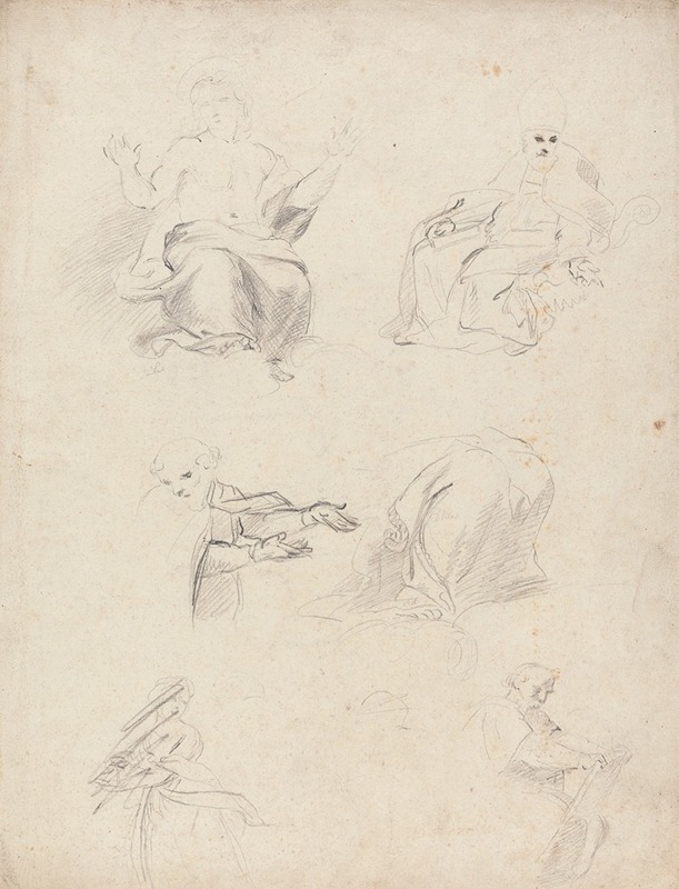 Sheet of Figure Studies from Raphael's Disputation — Sir Joshua Reynolds