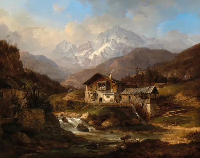 A Courtyard in the Swiss Mountains — Wilhelm Scheuchzer