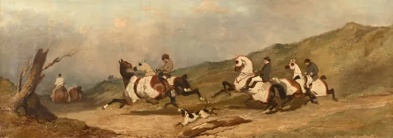 Entraînement de chevaux de course en camail — Alfred De Dreux