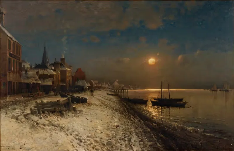 Clair de lune, port enneigé by Carl Frithjof Smith, 1882 — digital art print download