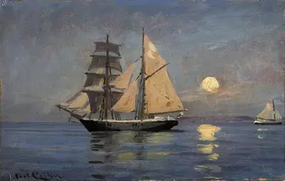 Ночная атмосфера на море. Полная луна by Карл Лохер — digital art print download