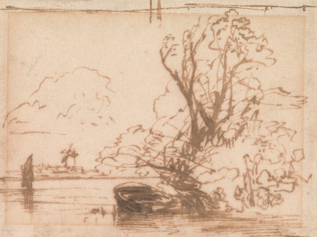 A Boat Moored by a River Bank — Томас Кресвик
