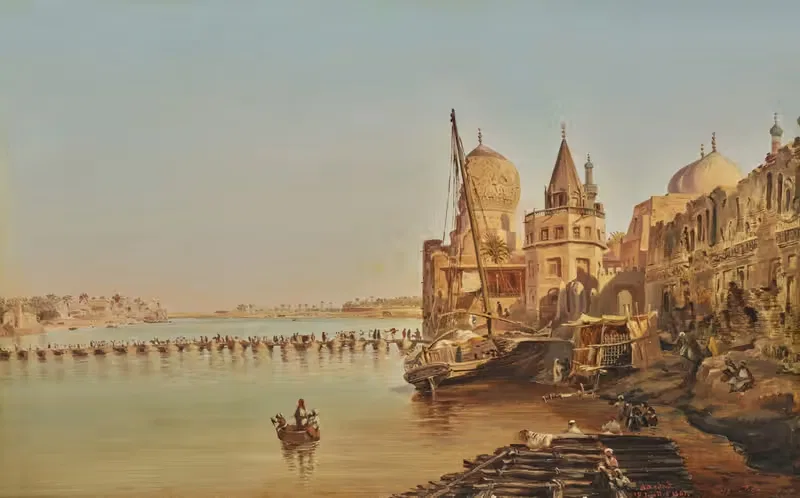 Старый лодочный мост, Багдад by Южин Фланден, 1841 — digital art print download