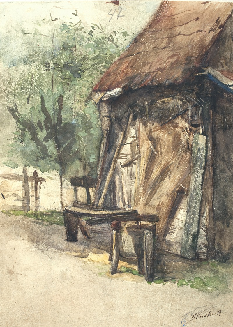 Сеновал с рабочим столом by Флорис Верстер, 1879 — digital art print download