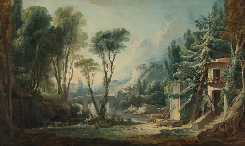 Hirtenlandschaft mit Fluss by François Boucher, 1741 — digital art print download