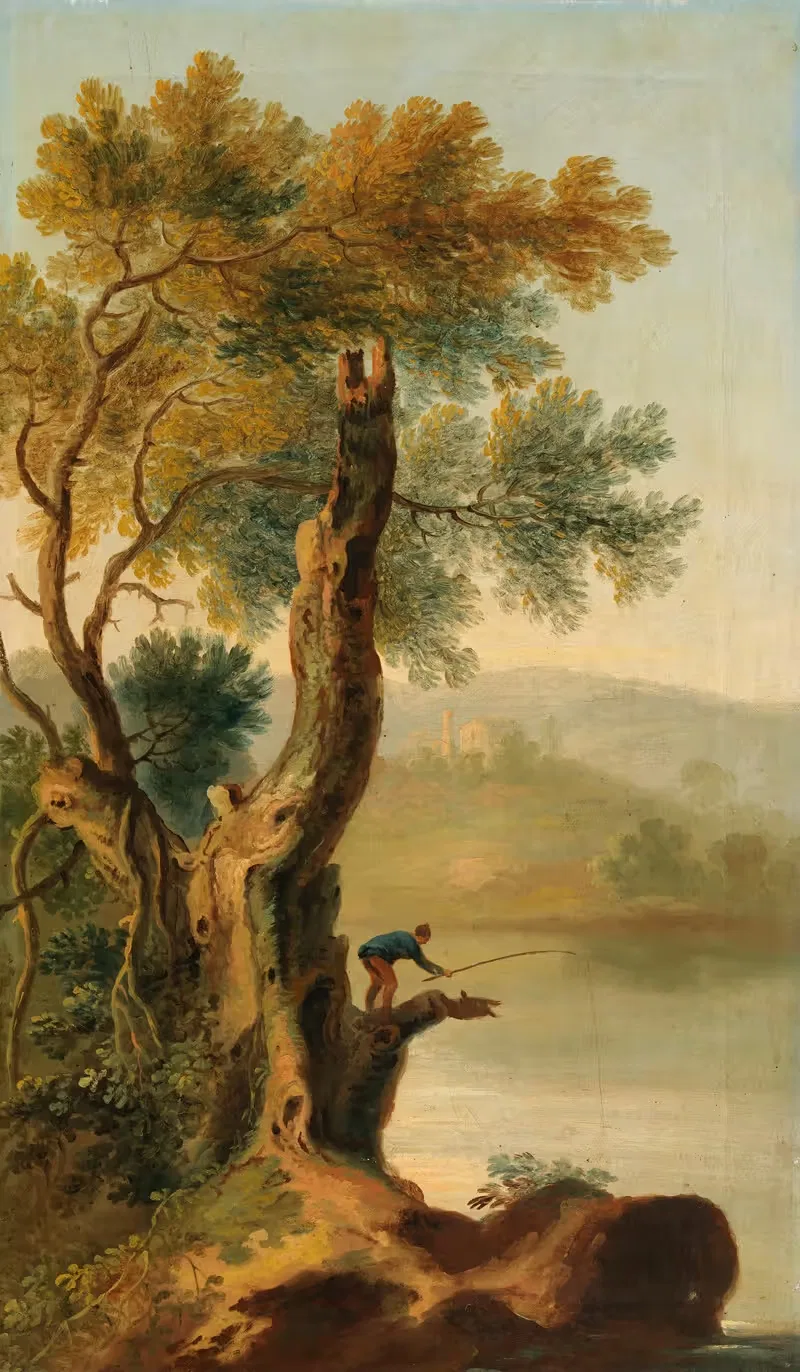 A Landscape with a Man Fishing — George Barret