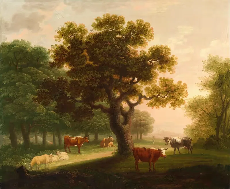 Пейзаж с скотом, овцами и далекой фигурой by Герберт Пью, 1759 — digital art print download