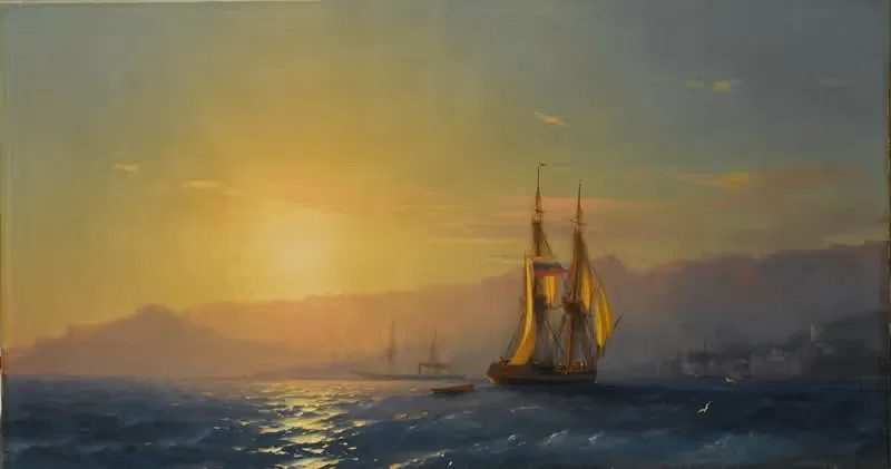 Sunset at sea by Ivan Konstantinovich Aivazovsky, 1877 — digital art print download