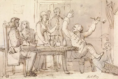 An Illustration to Rob Roy; Interior with a Party Drinking by Уильям Генри Пайн — digital art print download