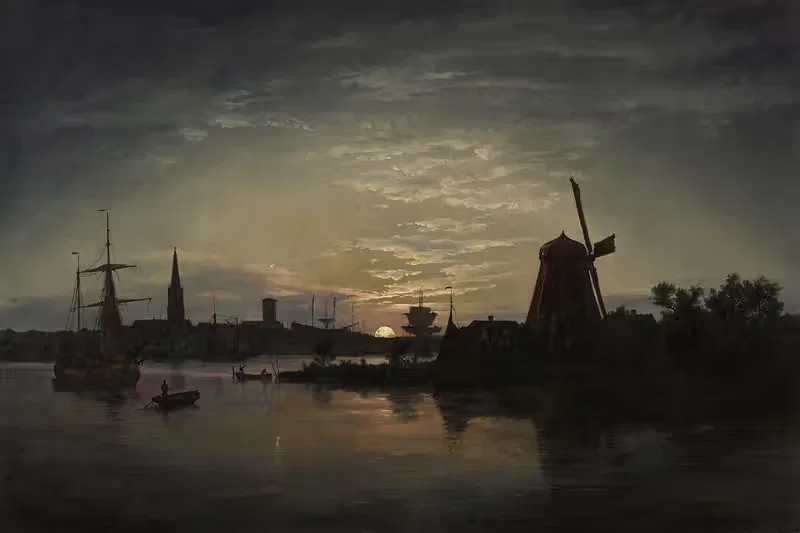 Swinoujscie in the moonlight — Johan Christian Dahl
