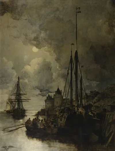 Город у моря при луне by Жюль-Ашиль Ноэль, 1876 — digital art print download