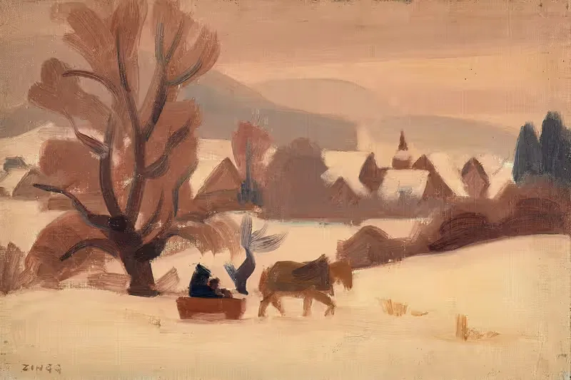 Traineau dans un paysage enneigé — Jules Émile Zingg