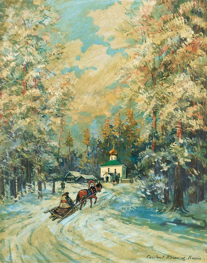 Traineau se dirigeant vers une chapelle — Konstantin Alexeevich Korovin