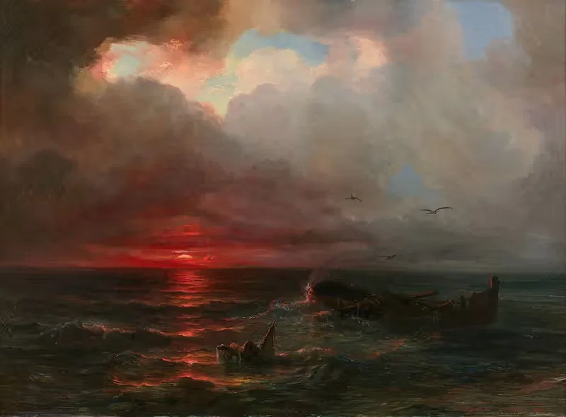 Coucher de soleil sur un littoral — Théodore Gudin