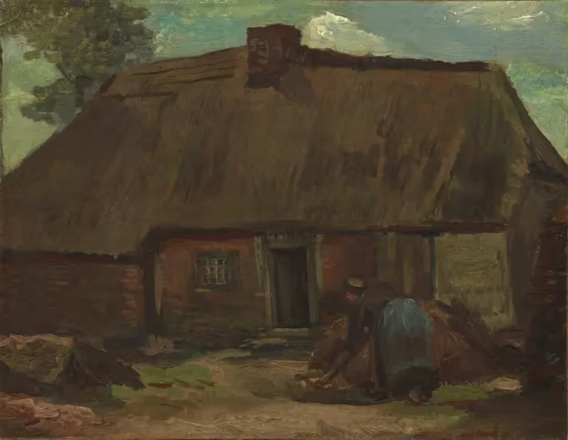 Хижина с крестьянкой, копающей землю by Винсент ван Гог, 1885 — digital art print download