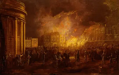 Пожар в аркаде на Колледж Грин, Дублин by Уильям Садлер-младший, 1837 — digital art print download
