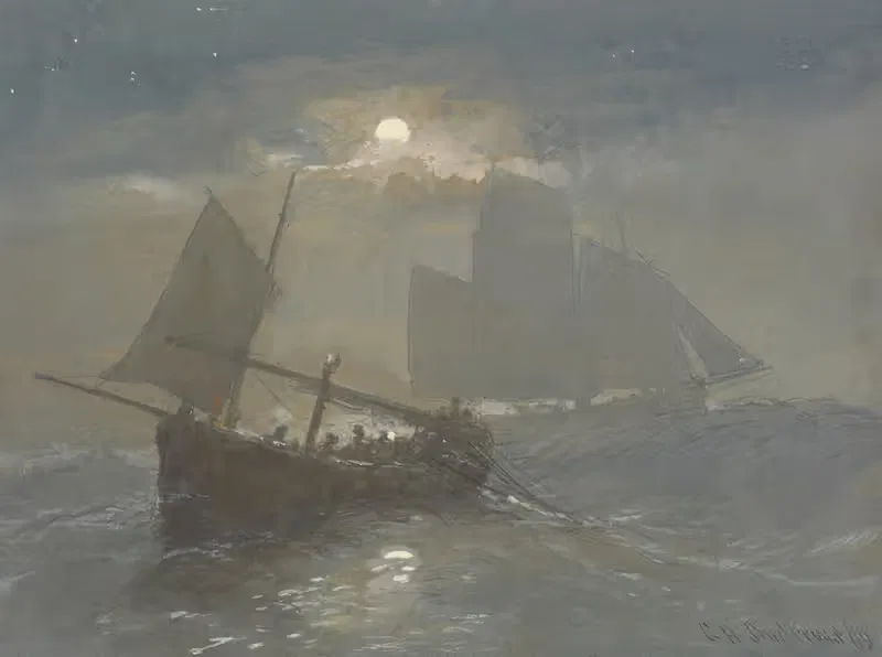 Fishing boats in moonlight — George Henry Andrews