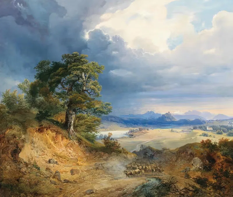 A Carpathian Landscape with a Shepherd and His Cattle — Joseph Holzer