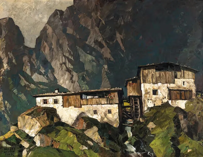 Farmhouse with mill by Oskar Mulley — digital art print download