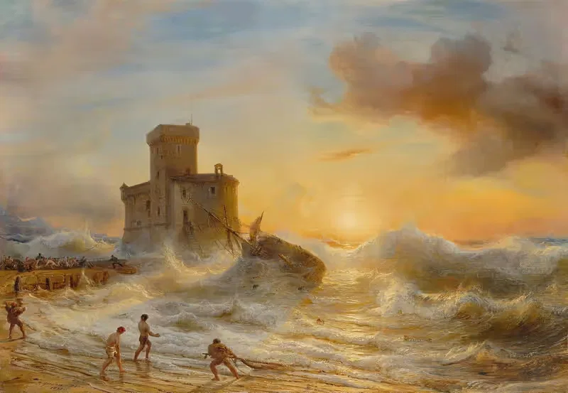Shipwreck at Castello sul Mare in Rapallo — Théodore Gudin