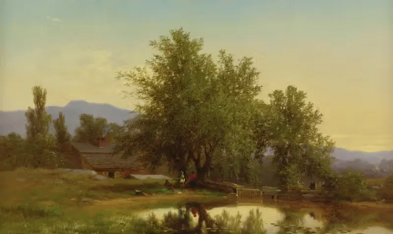 Пейзаж с прудом, сараем и фигурами by Альберт Фитч Беллоус, 1862 — digital art print download