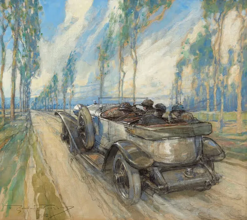 A Hispano-Suiza in a cypress avenue — Frederick Gordon Crosby