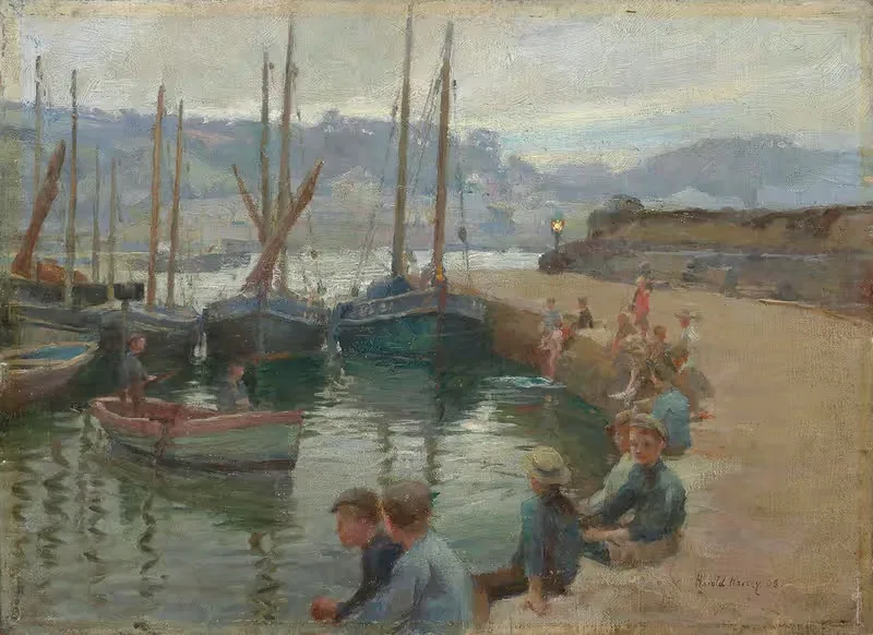 Boys on the harbour wall, Penzance — Harold Charles Francis Harvey