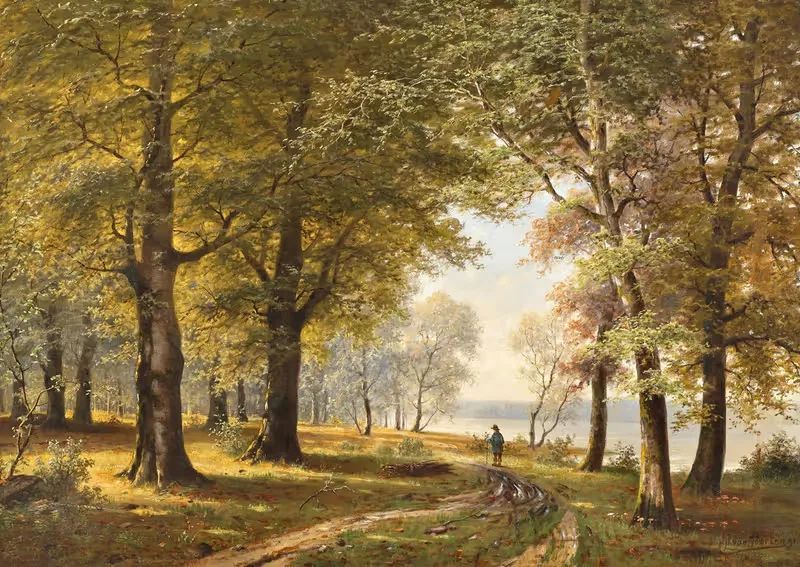 Лесная тропа с туристом осенью by Якубус Иоганнес ван Портен, 1891 — digital art print download