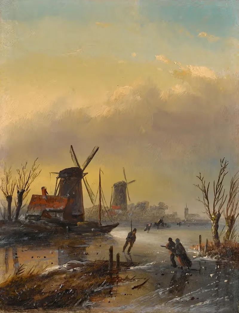 Figures on a Dutch frozen waterway — Jan Jacob Coenraad Spohler