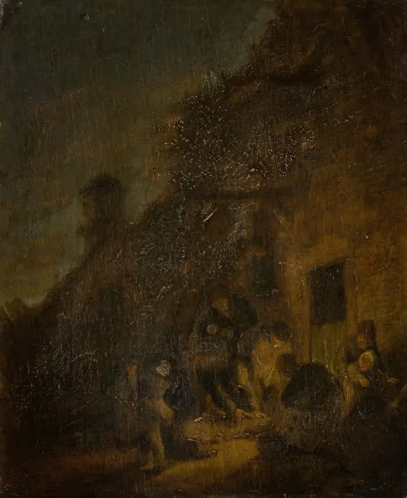 Slaughtering a Pig by Torchlight by Adriaen van Ostade, 1637 — digital art print download