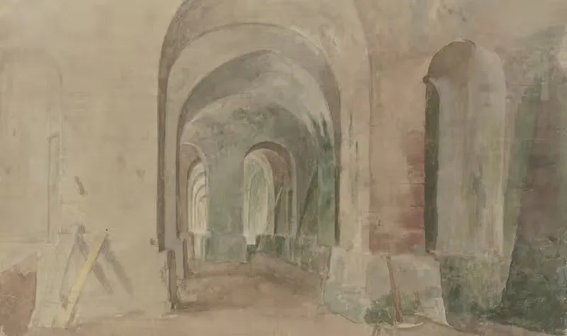 Inneres einer gewölbten Pfeilerhalle — Anton Radl