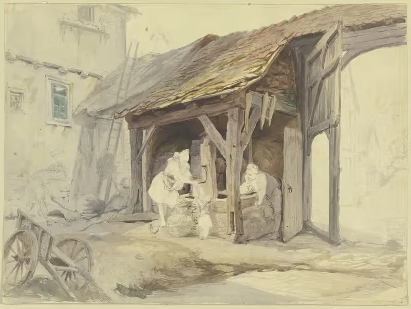 Hessischer Bauernhof mit Brunnenhaus — Carl Engel