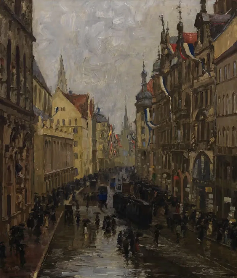 Кауфингерштрассе в Мюнхене by Чарльз Веттер, 1920 — digital art print download